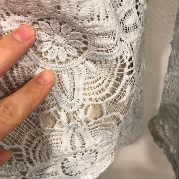 Long sleeve faded blue lace see through top - Picture 10 of 14